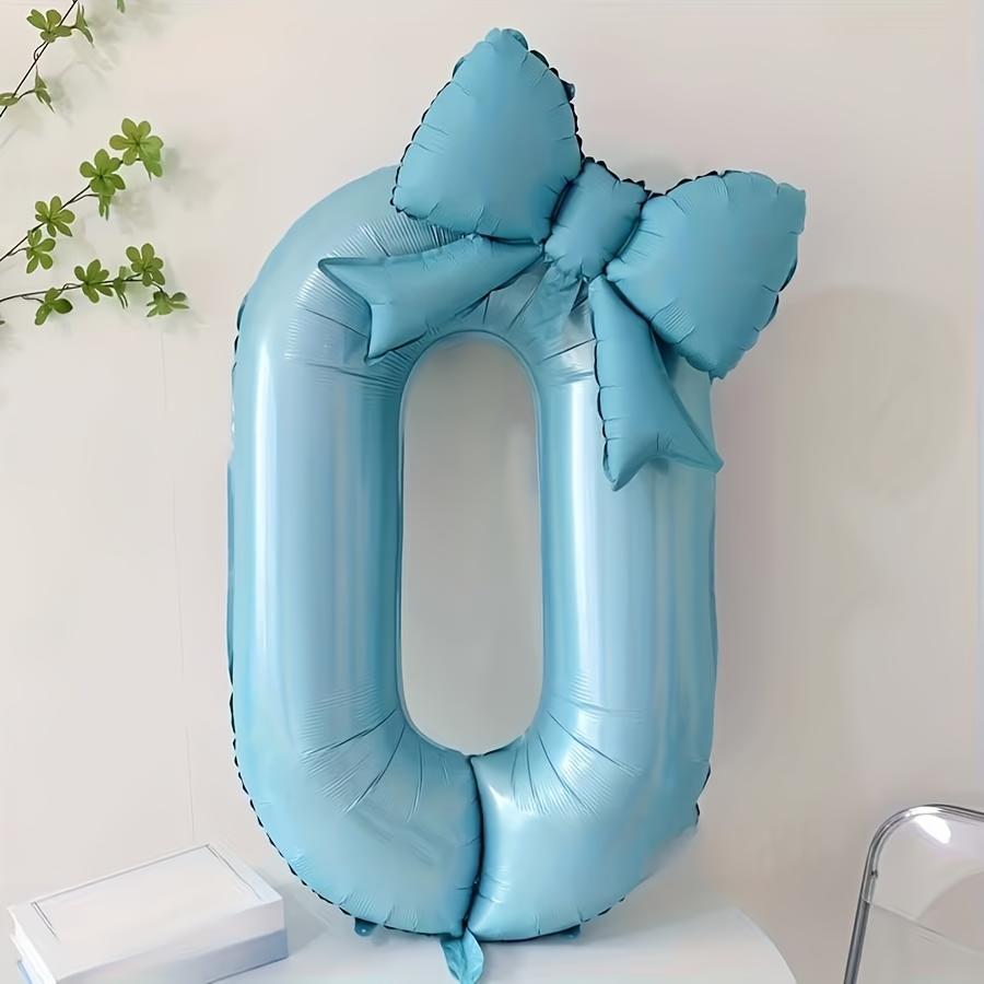 2pcs/Set Blue Number Bow Foil Balloons with Glue Dots Valentine's Birthday Wedding Engagement Anniversary Holiday Party Decor 5