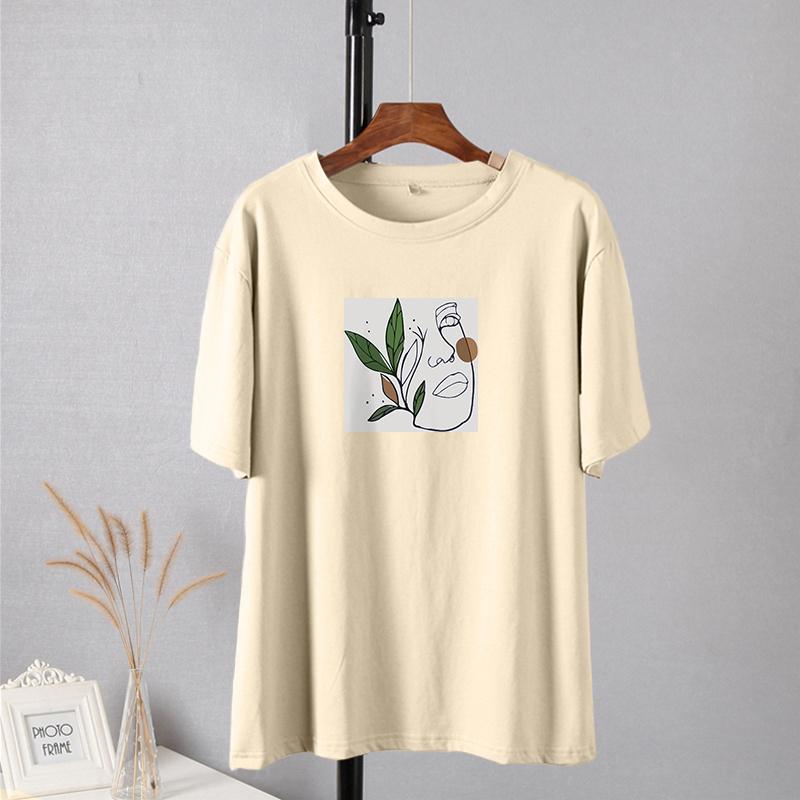 Shellsuning Oversized Aesthetic Printing T-shirts for Women Summer New 100% Cotton Casual Retro Basic Tees Female Korean Harajuku Tops