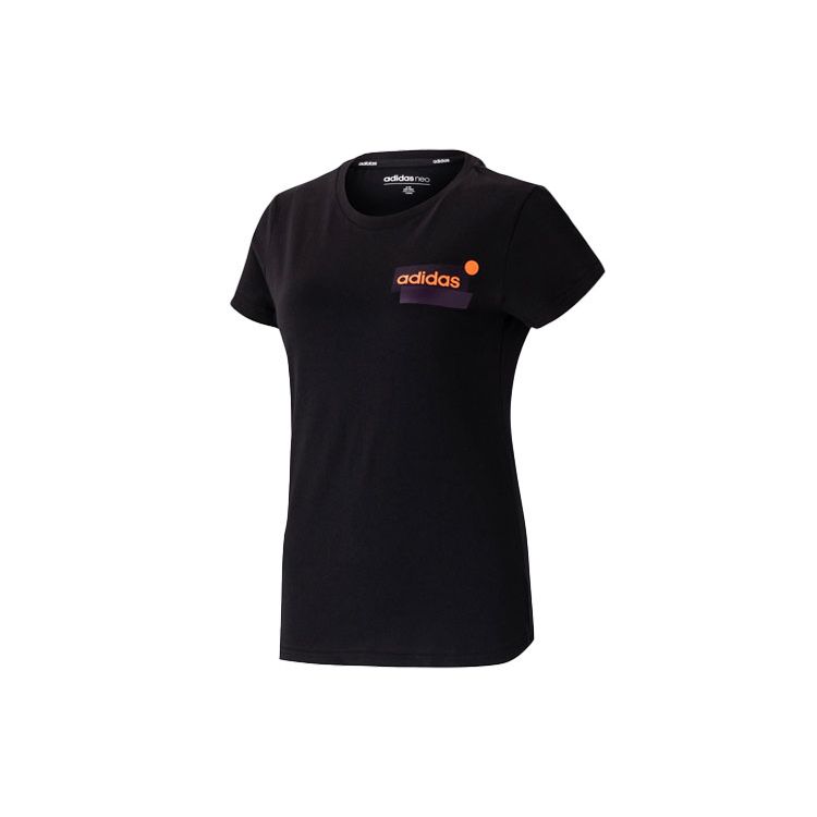 

Adidas Neo Printed Round Neck Sports T-Shirt Women Tops Black DW7741 S