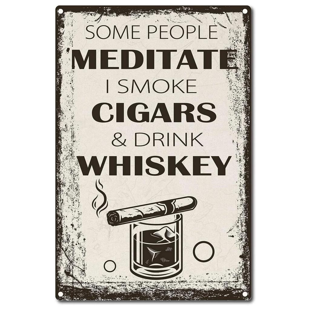 Whiskey Cigar Plaque Metal Tin Signs Wall Decoration Vintage Art Posters Iron Painting for Man Cave Home Cafe Garden Club Bar