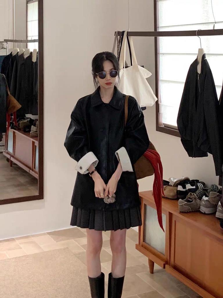 Women's Gray Wool Pleated A-line Mini Skirt with Elastic High Waist and Drawstring - College Style for Autumn and Winter