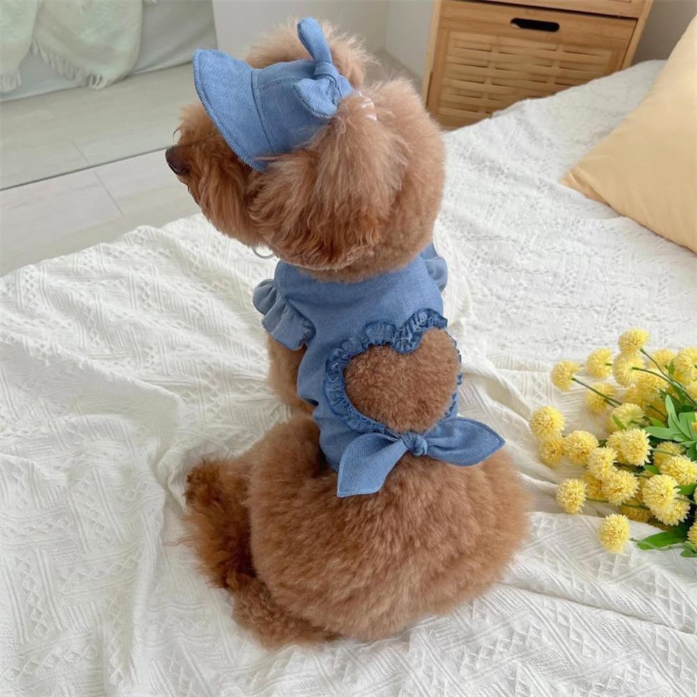 

Flying Sleeve Pet Sunshade Hat Breathable Dog Vest Pet Supplies Pet Love Hollow Tank Top Autumn XS темно-синий