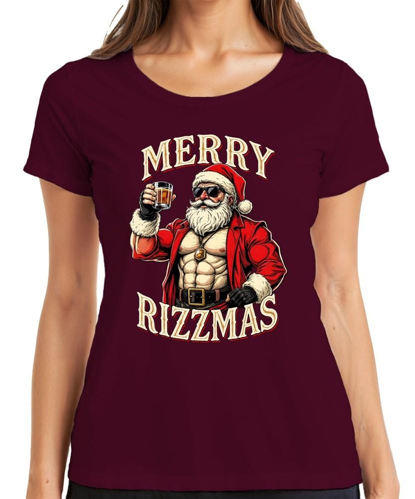 Merry Rizzmas Santa Claus Whisky Muscle Fitness Funny Retro Unisexs TShirt