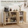 Kitchen Sideboard, 3 Soft-Close Doors, 6 Compartments, Natural Wood and White