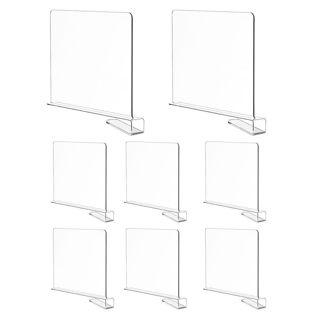 8 Pack Clear Acrylic Shelf Dividers, Wardrobe Organiser & Separator for Clothes, Towels and Bags, Tool- Partition for Wooden Shelves (F