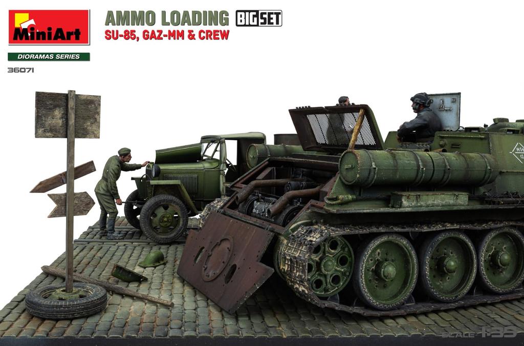 Miniart 135 Soviet Ammunition Loading Big Set SU-85 Self-Propelled Gun, GAZ-MM Medium Truck, 6 Crews, Plastic Model MA36071
