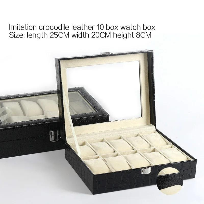 Imitation Krokodilleder High-End Uhrenbox PU-Leder 10 Fächer Uhrenaufbewahrung Präsentationsbox
