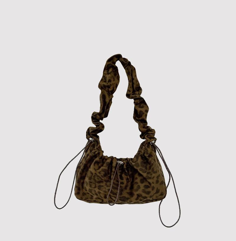 Leopard Print Canvas Ruched Shoulder Bag Stylish Commute Underarm Crossbody Bag Women s Creative Multi Drawstring Design Handbag 28.5X6.5X17CM леопардовый