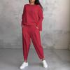 2025 Women's Solid Color Round Neck Long-Sleeve Suit with Pocket Pants