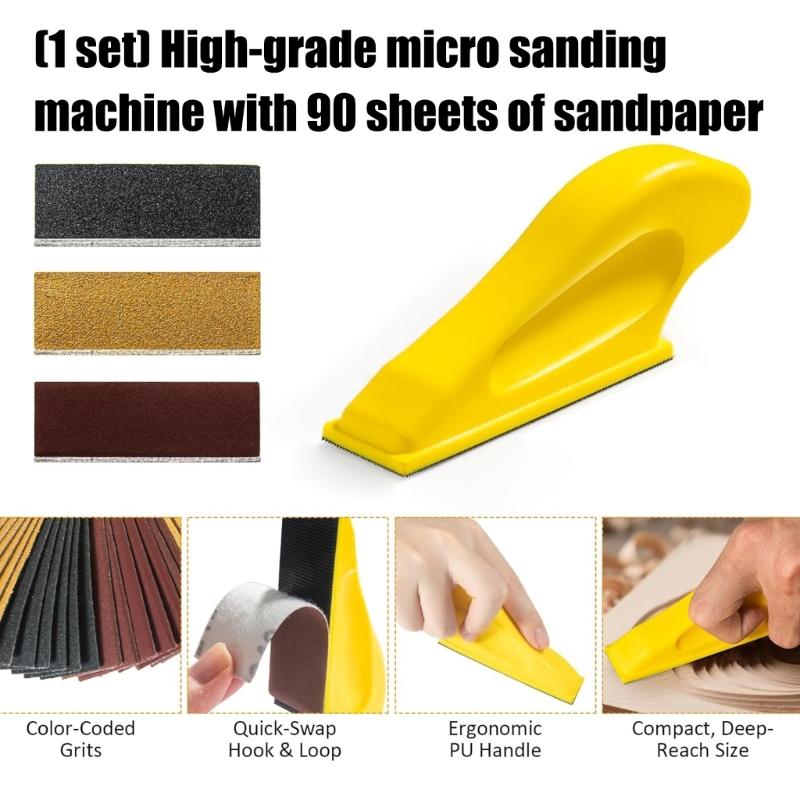 Mini Sander for Small Projects Mini Detail Handle Sanding Tool 90 Sheet Sandpaper for Handicrafts Polishing Sanding