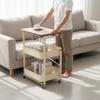Mobile End Table with Storage Baskets 360-Degree Rotating Wheels Foldable