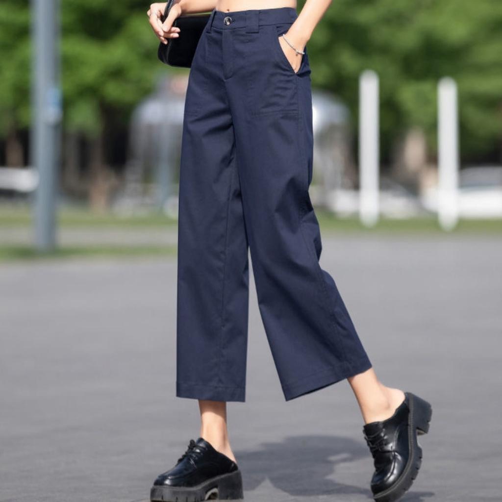 Women's High Waist Wide Leg Cropped Pants Loose Fit Casual Cotton Summer Trousers