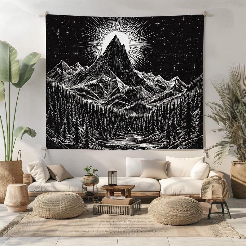 Sunrise over Black and White Mountains tapestry 75x100 чёрный