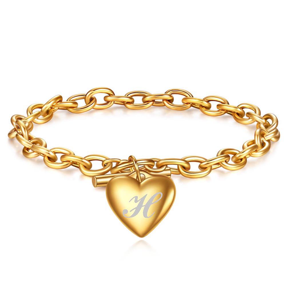 Stainless Steel Heart Pendant with 26 Letter Options & Laser Logo OT Clasp
