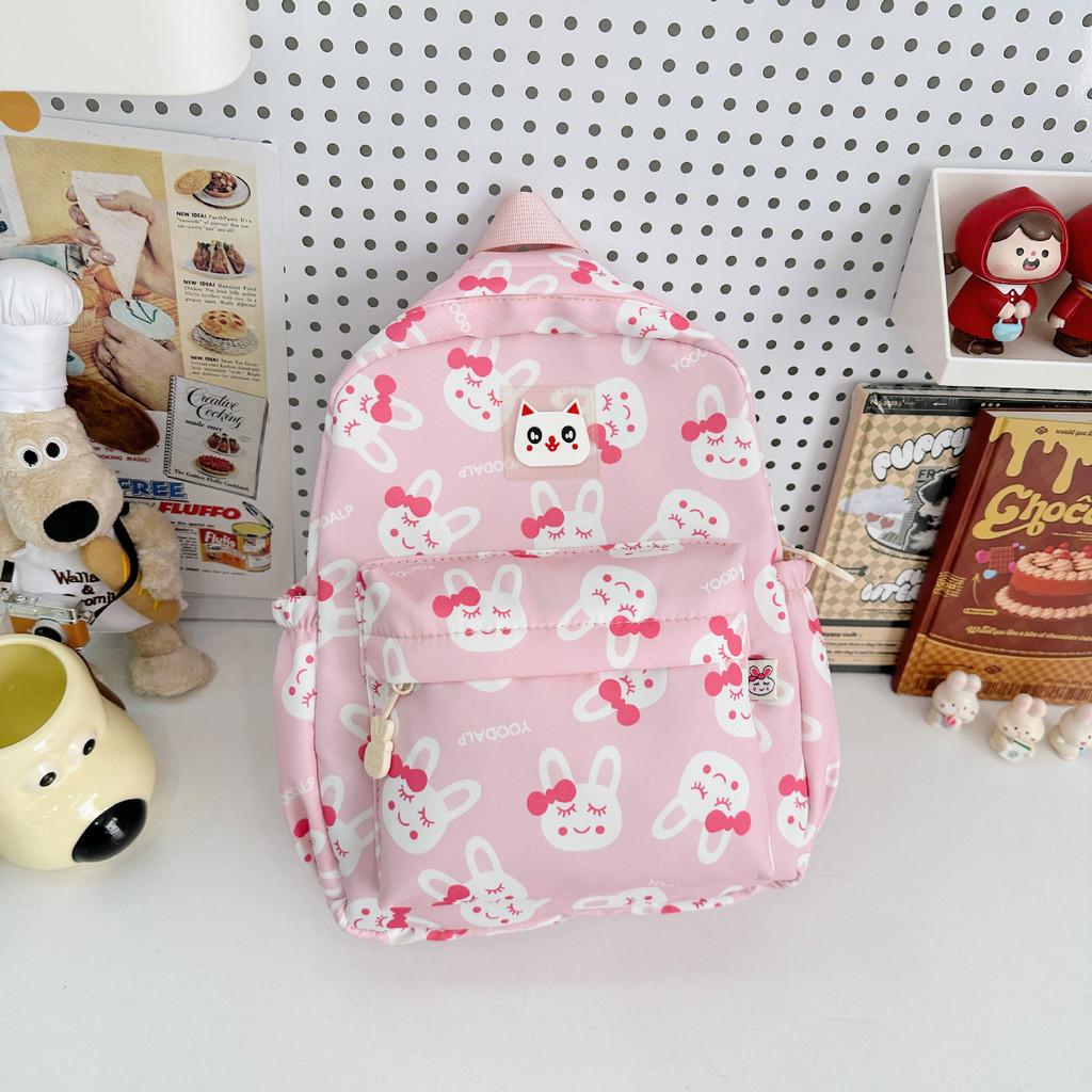 Trendy Oxford Cloth Childrens Backpack Adorable Cartoon Print For School розовый