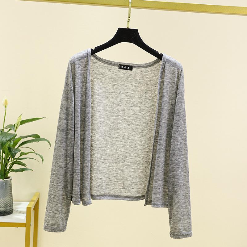 Damen Langarm Sonnenschutz Dünner Cardigan Locker Klimatisiertes Überteil Offene Vorderseite Tops XL hellgrau