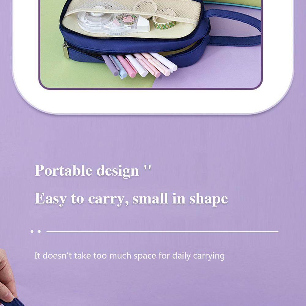 Candy Color Handheld Large Capacity Pen Bag Double Zipper Student Stationery Bag Multifunctional Pencil Case