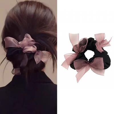 Mesh Bow Large Intestine Hair Band for Women New Style Ponytail Headband Tied with Balls