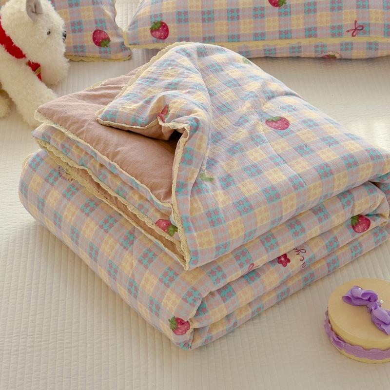 New Sweet Printed Air-Condition Blanket Soft Skin-Friendly Quilted Quilt Breathable Cooling Summer Comforter Queen King Beds