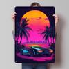 Retro Sunset With Sports Car Tin Poster Customized Retro Wall Art Vintage Metal Signs for Garage Modern Home Decoration Luxury