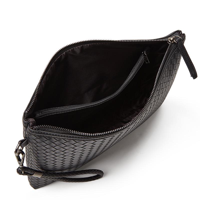 Men's Woven Leather Clutch Wallet - Large Capacity Soft Handbag & Phone Holder