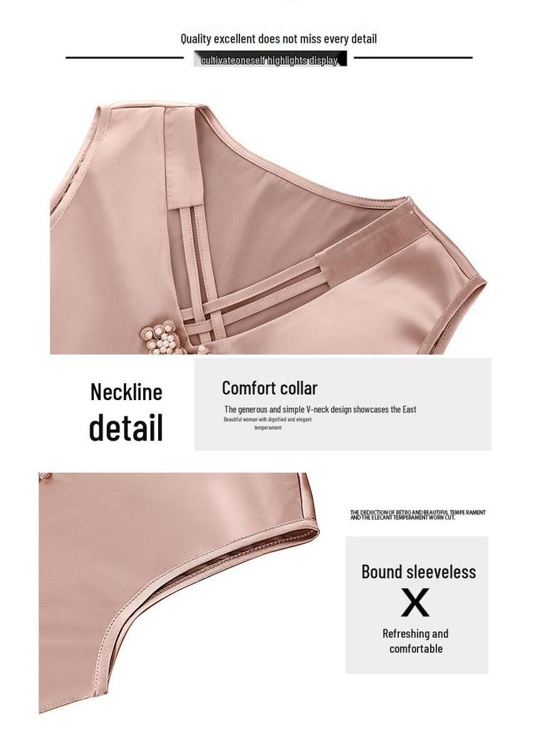 2023 Spring Satin Slimming Retro Frog Button Shirt for Women