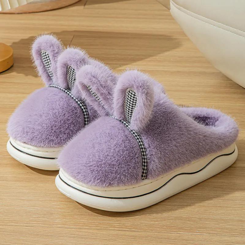 

WTEMPO Милые хлопковые тапочки из кроличьей шерсти на осень-зиму, женские теплые плюшевые тапочки с толстой подошвой для дома 40-41 фиолетовый