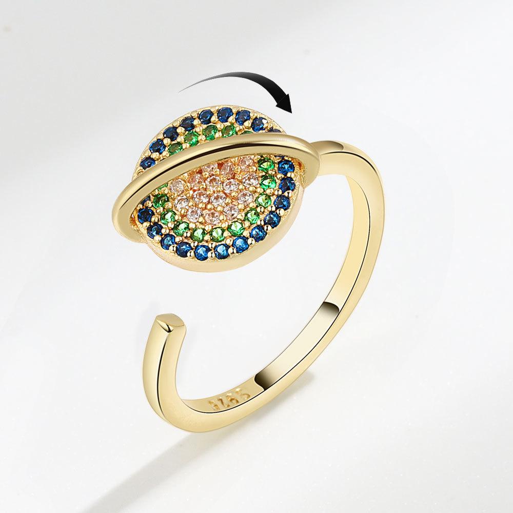 New Planet Rotating Open Ring Women Niche Design Stress Relief Spinner Band Fashion Jewelry Accessory