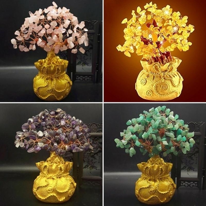 18cm Tall Mini Crystal Money Tree Bonsai Style Wealth Luck Tree Home Decor