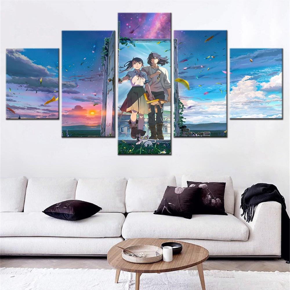

5 Piece Canvas Painting Family Animation Suzume No Tojimari Time Wall Art Modern Pictures Decorative Framework Child Room Decor 20x35 20x45 20x55cm