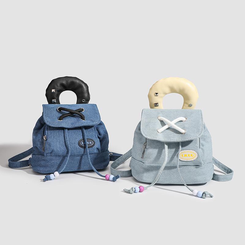 2025 Trendy Women's Denim Color Block Backpack - College Style Handbag & Shoulder Bag