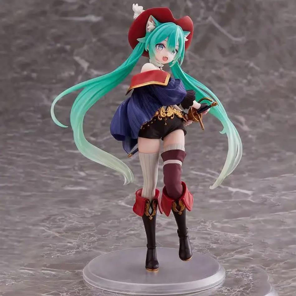 Anime Hatsune Miku Figure Fairy Tale Wonderland Puss Boots Kawaii Action Figures Adult Collection Model Toy Gift in Poseable Articulated Scale