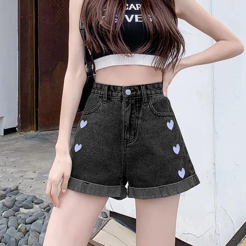 Women Summer Shorts Vintage High Waist Casual Versatile Shorts Slim Solid Color Elegant Embroidery Streetwear Shorts