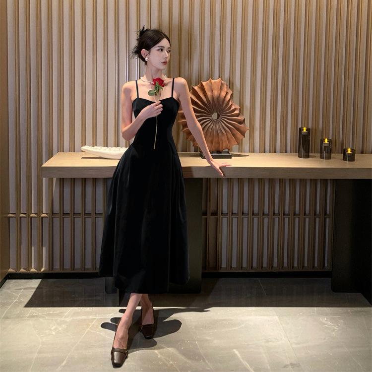 French retro red velvet suspender dress spring and autumn high waist slim fit medium and long bottom skirt women's dress skirt