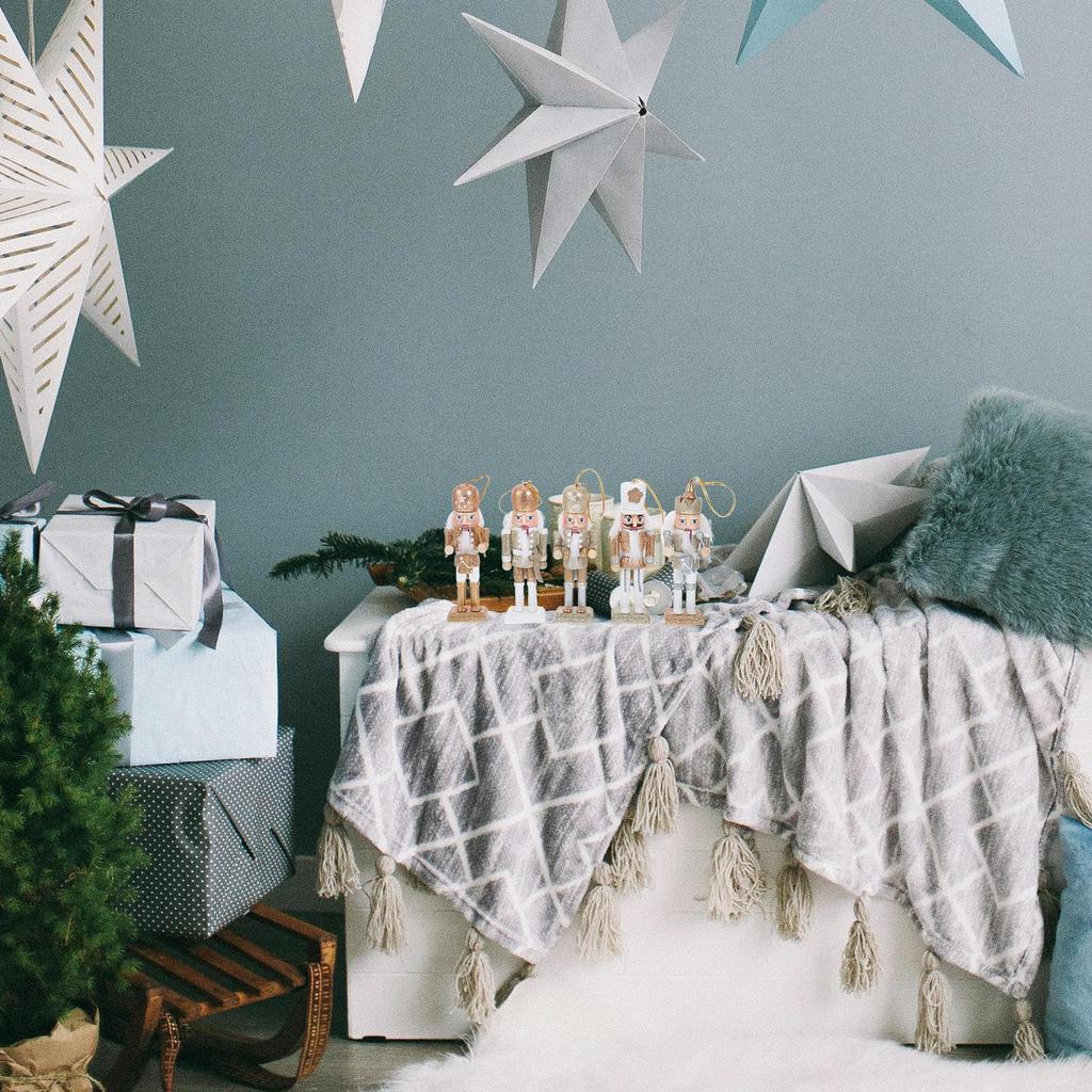 Lurrose Christmas Tree Set of Wooden Nutcracker Toy Christmas Party Gifts Ornaments, 5, Ornaments, 13cm, Gold, Ornaments, Figurines, Home,