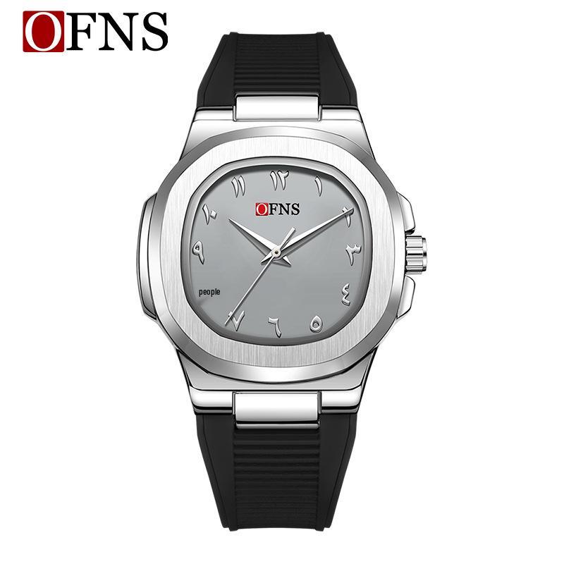 OFNS Men's Double Dial Quartz Square Watch - 30M Waterproof with Arabic Numerals, Ideal for Casual and Business Wear