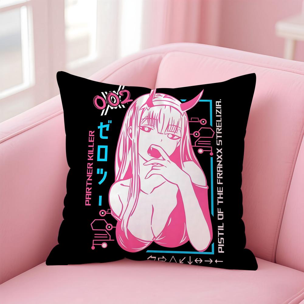 Anime D-Darling In The Franxx 02 Cushion Cover Pillowcase Short Plush Invisible Zipper Room Sofa Cushion Cover