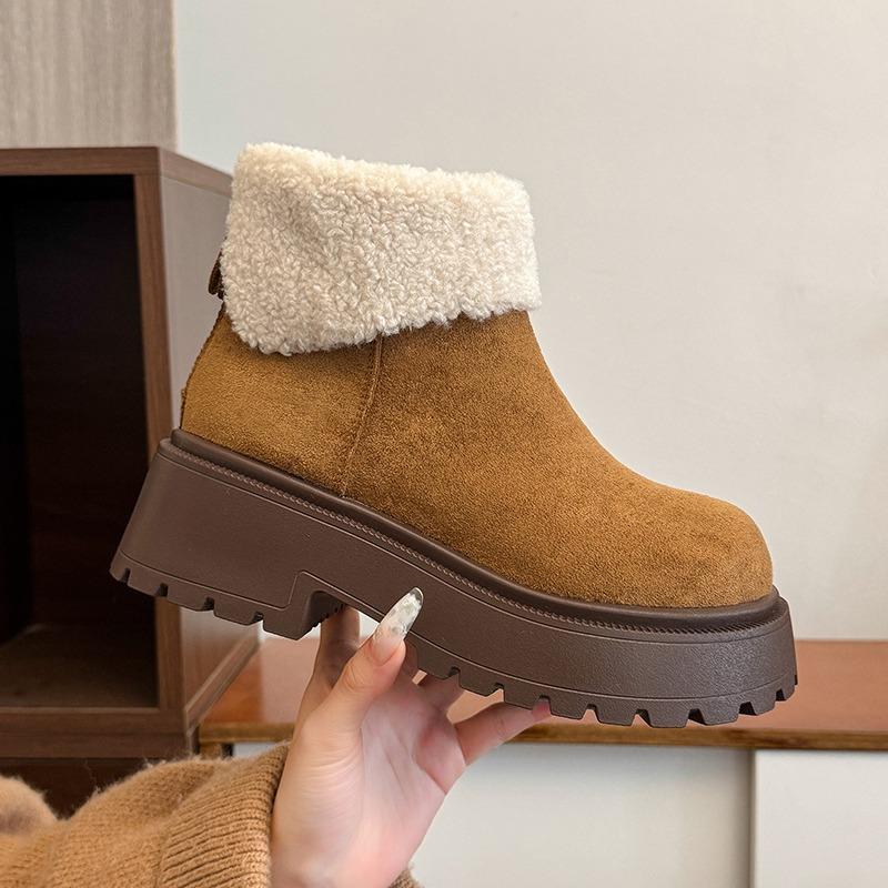 Winter New Velvet Thickened Thick Heel Martin Boots Women's Hair Warm Short Boots Snow Cotton Boots
