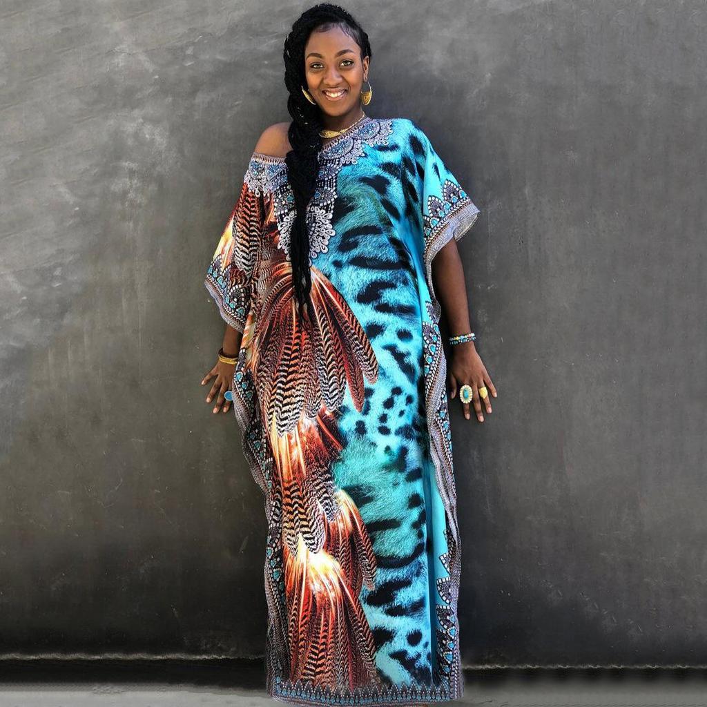 Feather Print Polyester Beach Robe Cover-Up