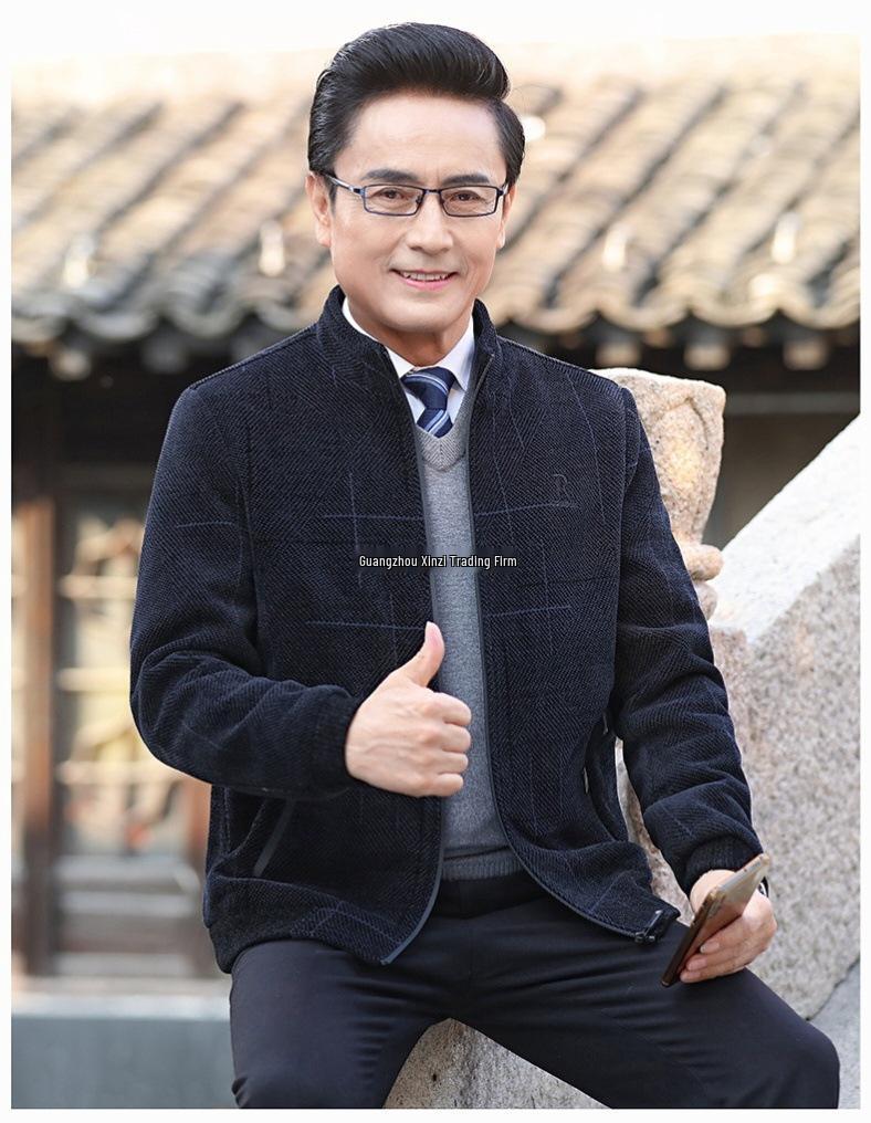 Men's Corduroy Velvet-Lined Jacket for Middle-Aged and Elderly - Autumn/Winter Warmth