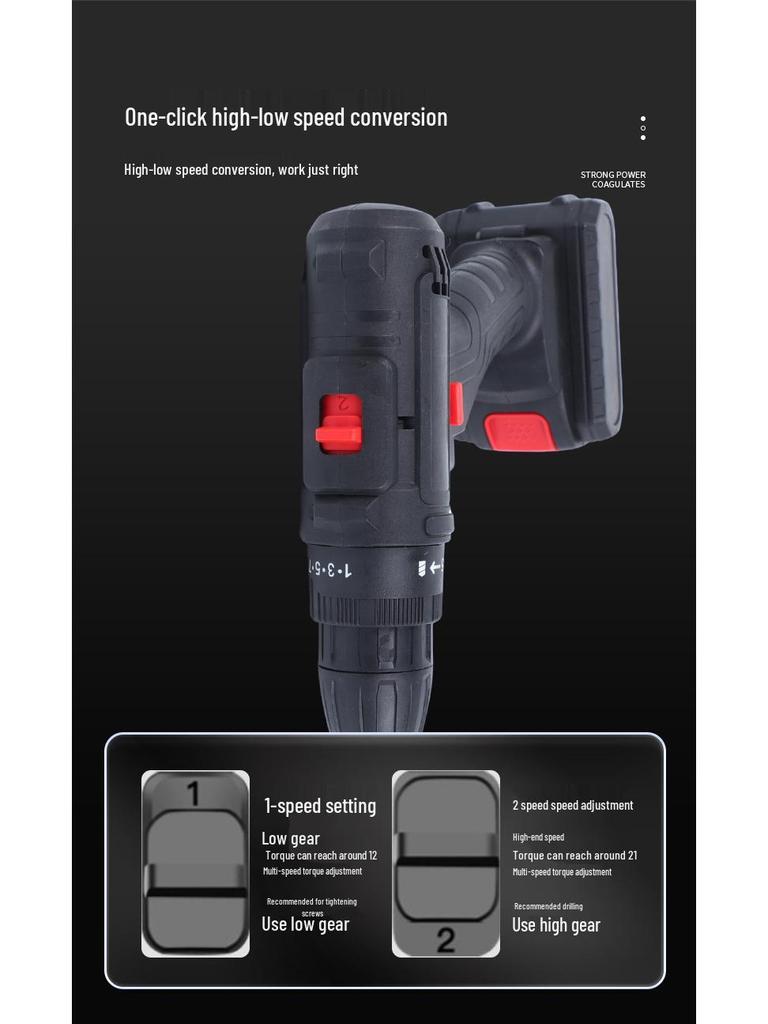 Rechargeable Brushless Lithium Electric Power Drill with Impact Drilling for Household and Screwdriver Functions