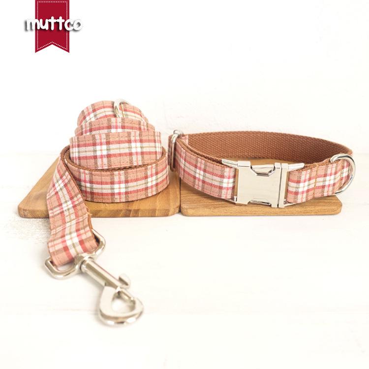 Patterned Plaid Dog Collar & Leash Set with Alloy Buckle M оранжевый плед