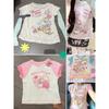 Sweet Kawaii Cartoon Tshirts Polka Dot Print Women T-shirt Loose Casual Contrast Color Cute Graphic Tee Tops Japan Y2k Aesthetic