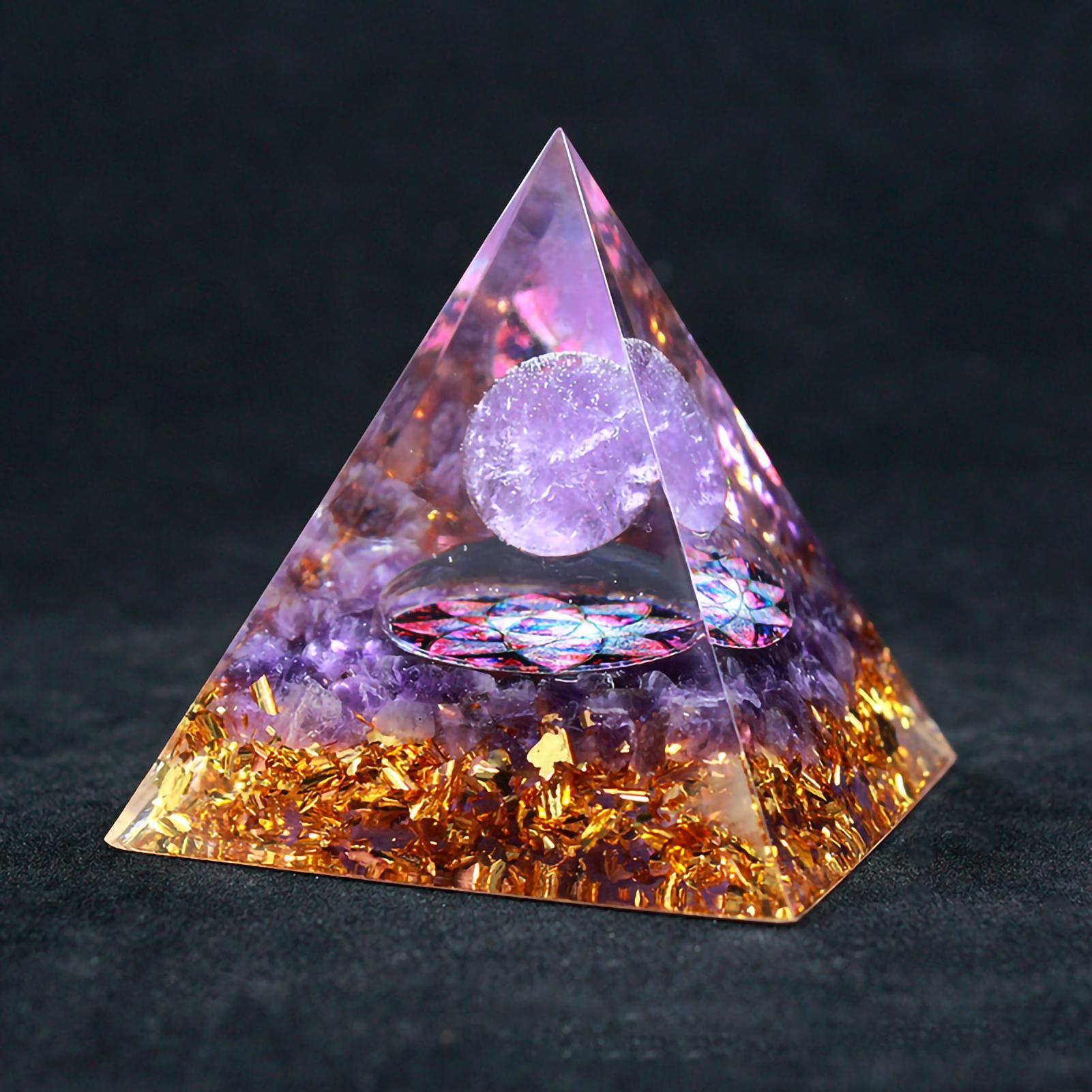 Pyramide d'Orgone Processus Époxy Exquis Magnifique 5cm Ornement Décoratif pour Bureau Maison Décoration Purple Lotus [5cm]