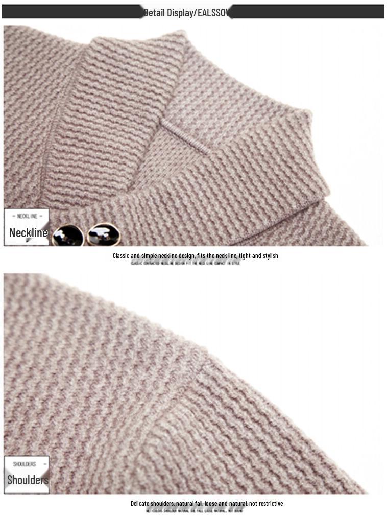 Men's Thick Knit Half-High Collar Sweater - Warm Threaded Base Layer for Autumn/Winter
