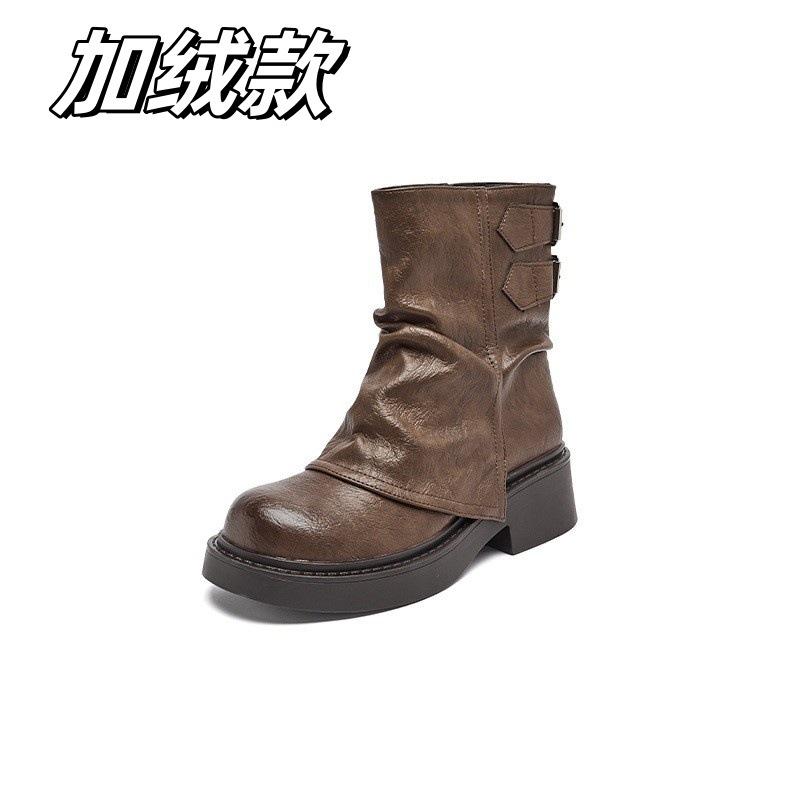 Kurzstiefel Damen Herbst und Winter 2025 neu Frühling und Herbst dicksohlige braune Hosen Einzelstiefel Ritter Mittelstiefel Damenstiefel