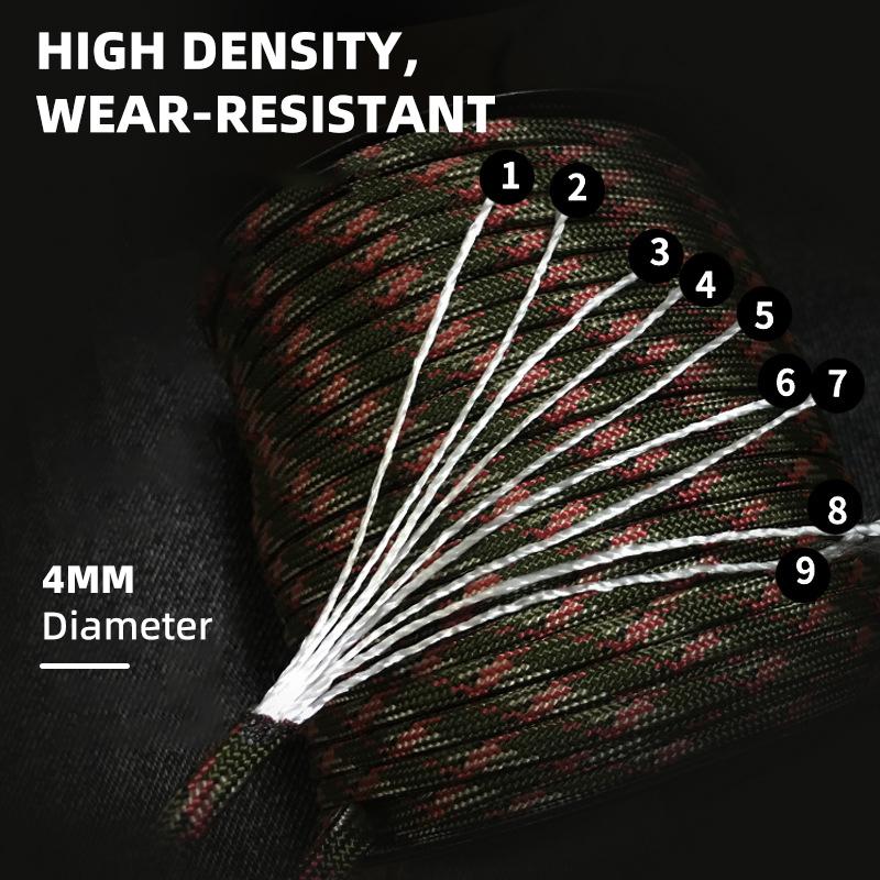 50 Meter Long Spool Mounted 4mm 9 Core Umbrella Rope Outdoor Camping Emergency Survival Rope Tent Awning Rope Windproof Rope