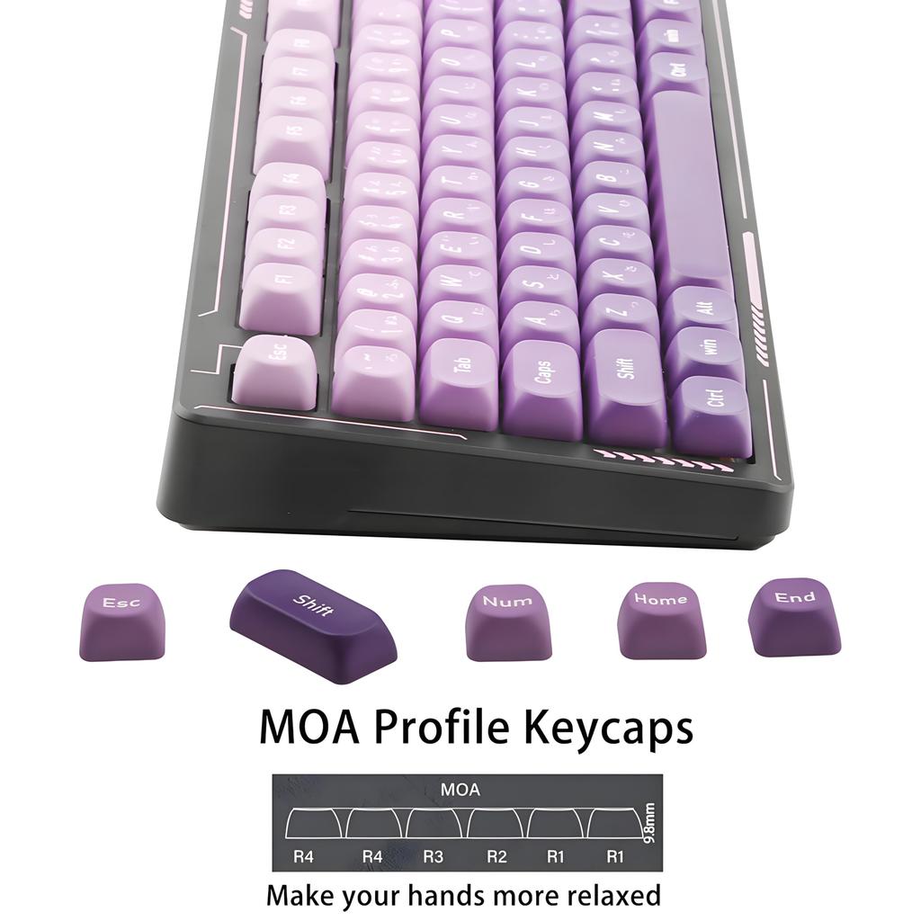 134Keys Japanese Keycaps Gradient Purple PBT Keycaps MOA Profile 5 Side Dye Sublimation DIY Keyboard Key Cap for Cherry Gateron MX Switches Mechanical