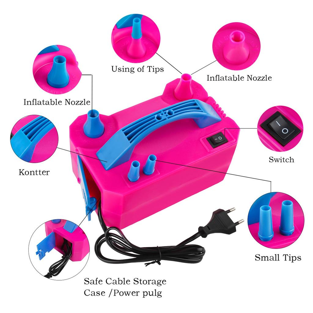 Electric, Portable Automatic Nozzle Inflator 110V 600W with Tying Tools for Birthday Gender Reveal Baby Shower Balloons Party Decorations