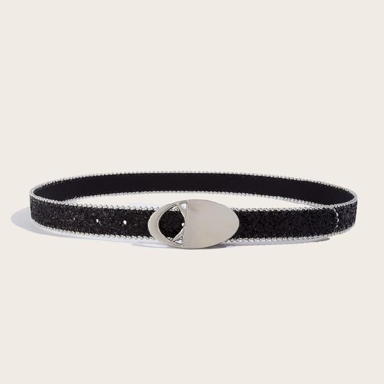 Girl Glittered Waist Belt Street Dance Jeans Belt Decorative Round Buckle